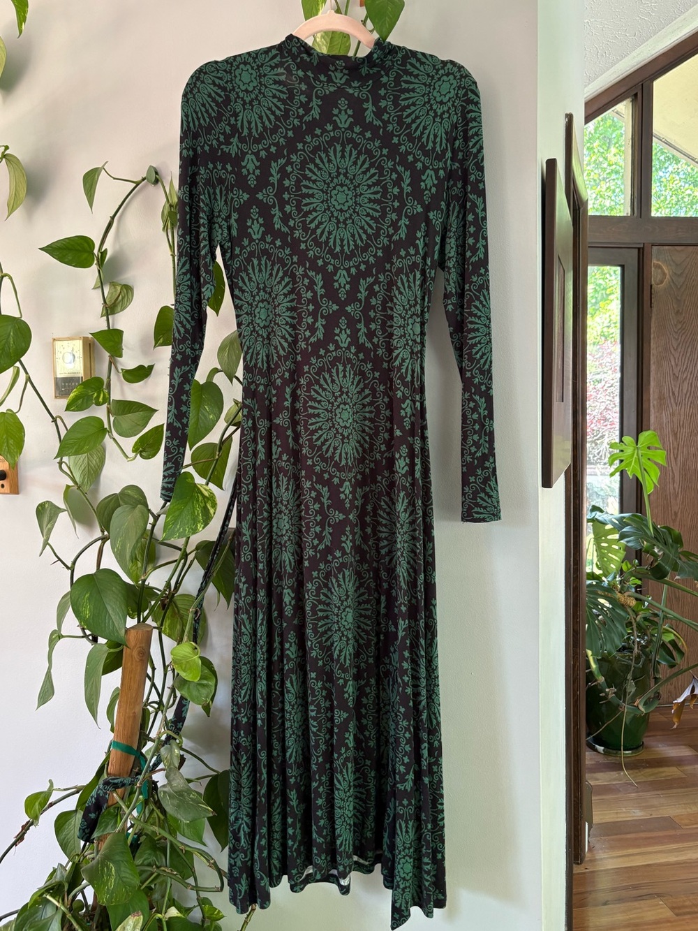 Boden Black and Green Long-Sleeve Maxi Dress